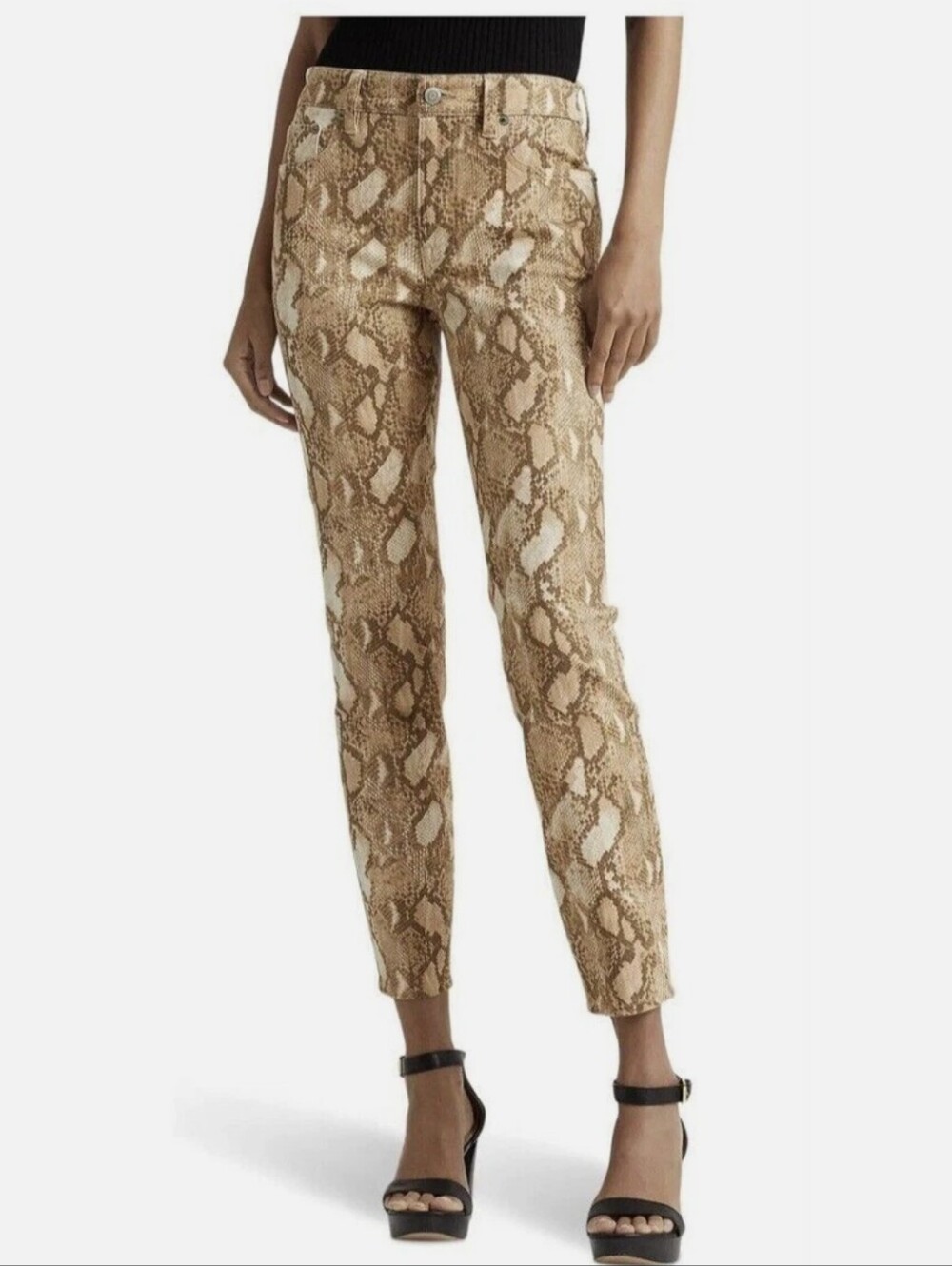 Ralph Lauren Snake-Print Ankle Pants - Brown & Cream